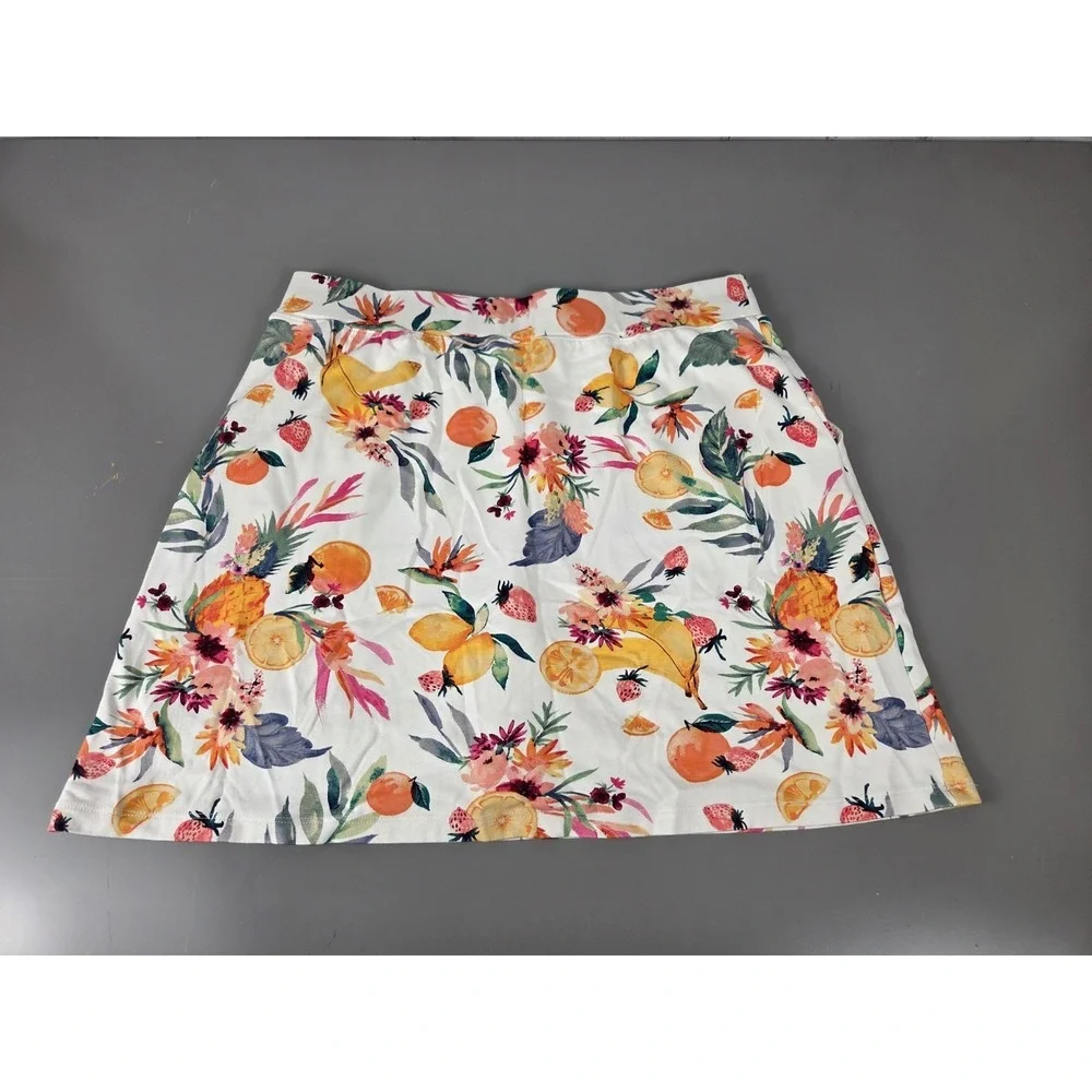Denim & Co.Floral Citrus Tropical Skirt Shorts Underneath Sz L Skort - Picture 2 of 9